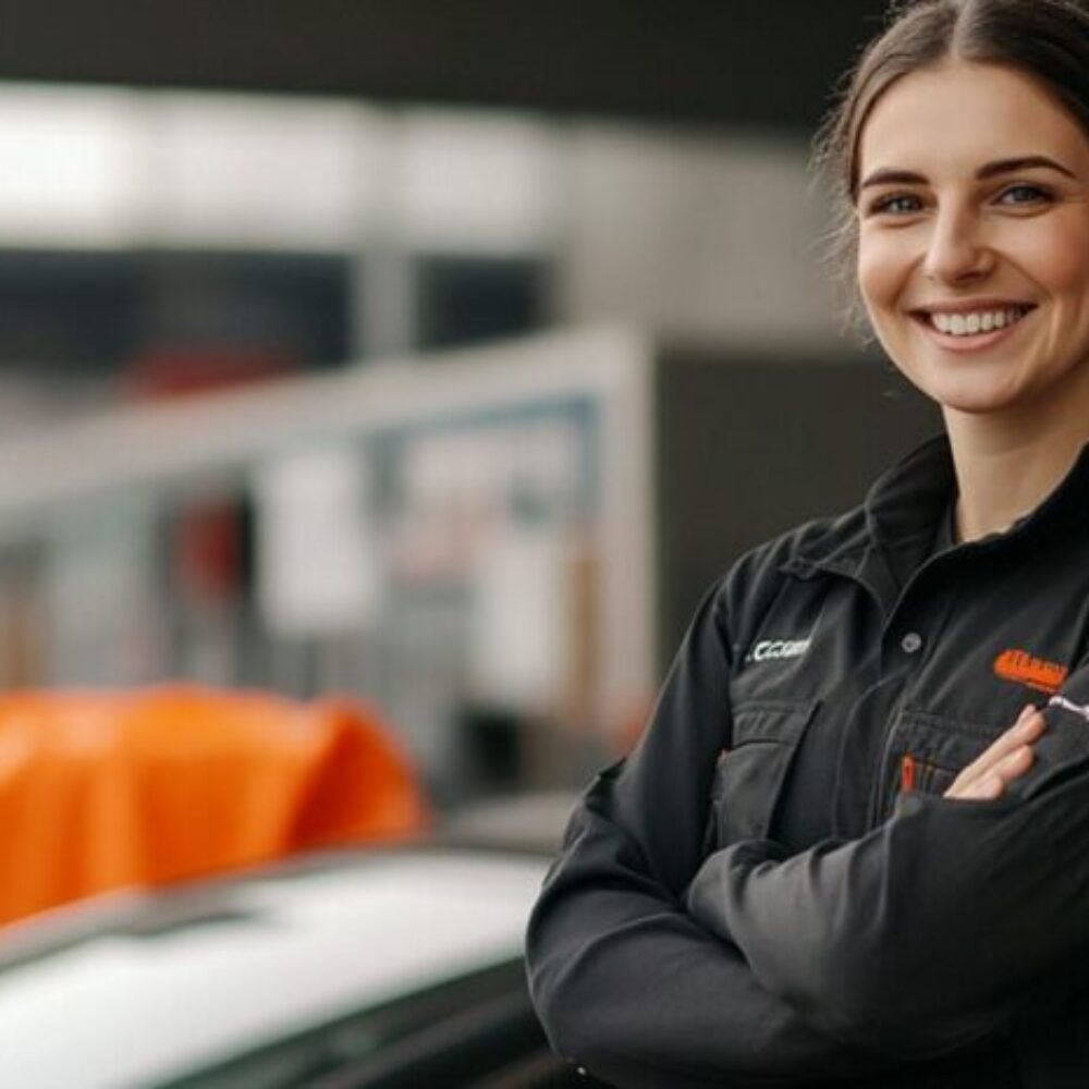 admin975_A_smiling_woman_in_a_black_uniform_is_carrying_an_elec_855e456e-6936-4cef-be45-cf5c0127a95f